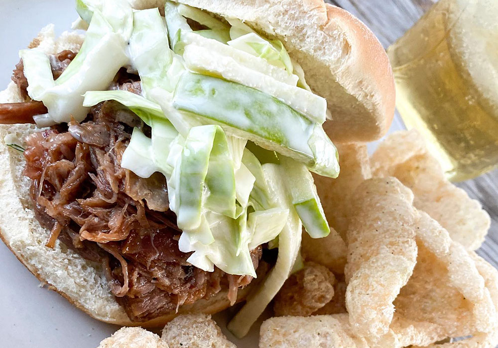 Bacon Bourbon Pulled Pork with Fennel Apple Slaw (Instant Pot Recipe) recipe from Oregon Valley Farm