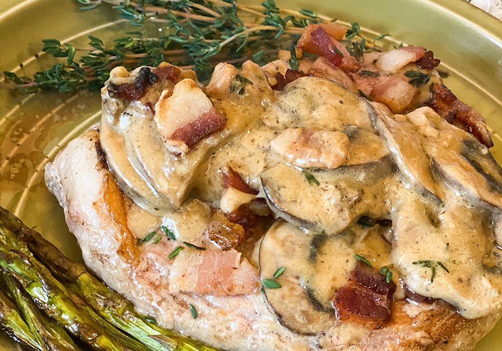 Bacon and Mushroom Pork Chops in Cream Sauce (Low Carb) Recipe from Oregon Valley Farm